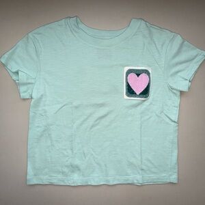 Kids Short Sleeve Mint Green Heart Patch Tee